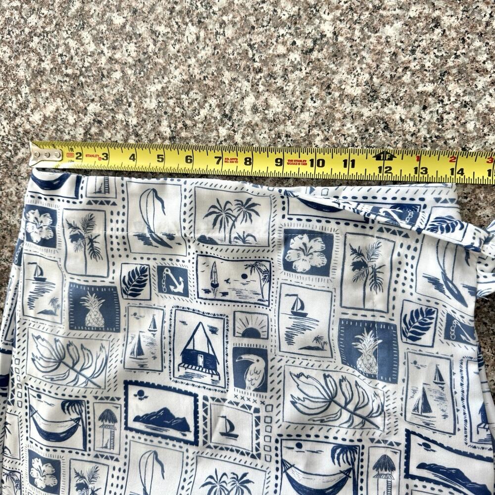 MABLE Womens Medium Wrap Midi Skirt Blue White Tropical Nautical Beach Vacation - Picture 14 of 15